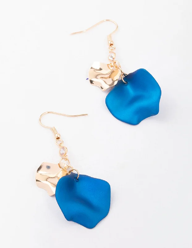 Emerald Drop Earrings-Blue Diamante Iridescent Petal Drop Earrings