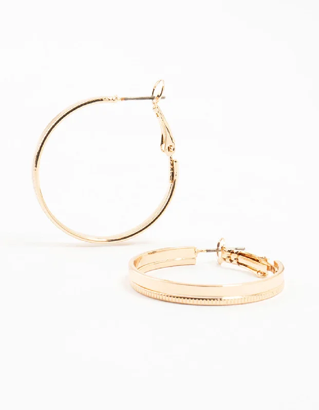 Retro Hoop Earrings-Gold Etched & Plain Hoop Earrings