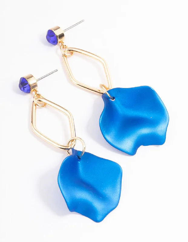 Luxury Fashion Earrings-Blue Diamante Open Petal Drop Earrings