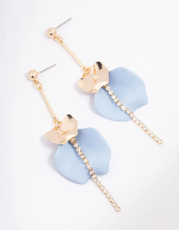 Gold Chain Earrings-Blue Cup Chain & Petal Drop Earrings