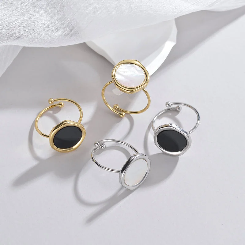 Stackable Ring Set-Wedding Oval Stainless Steel Asymmetrical Plating 14k Gold Plated Open Rings