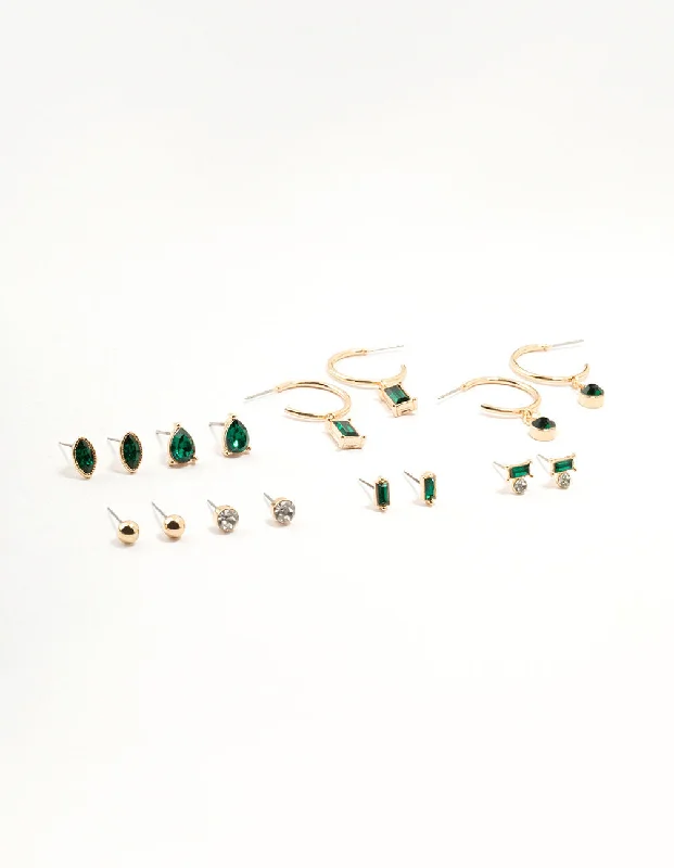 Heart Shaped Drop Earrings-Gold Emerald Stone Earrings 8-Pack