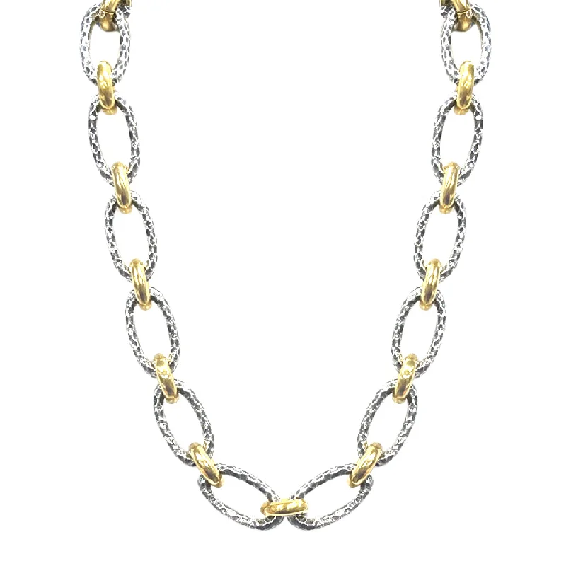 Vintage Gold Necklace-VINTAGE SILVER TWO-TONE RAVELLE HAMMERED CHAIN NECKLACE