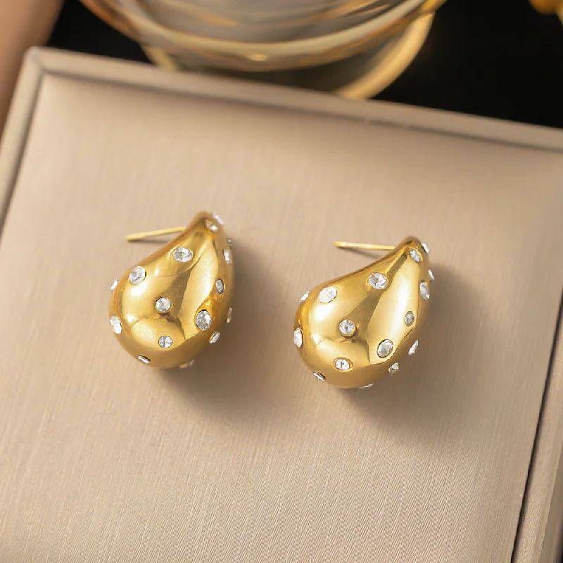 Full Diamond Drop Earrings Gold