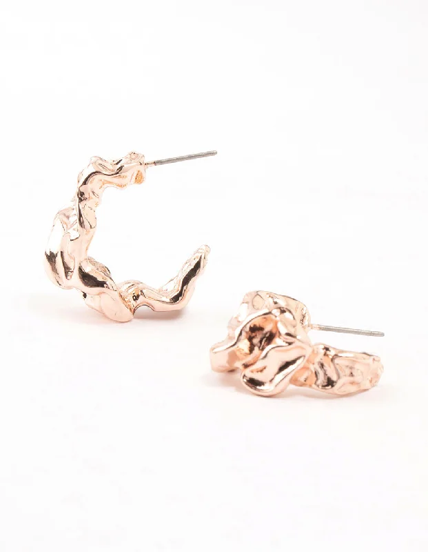 Artistic Metal Earrings-Rose Gold Plated Molten Metal Mini Hoop Earrings