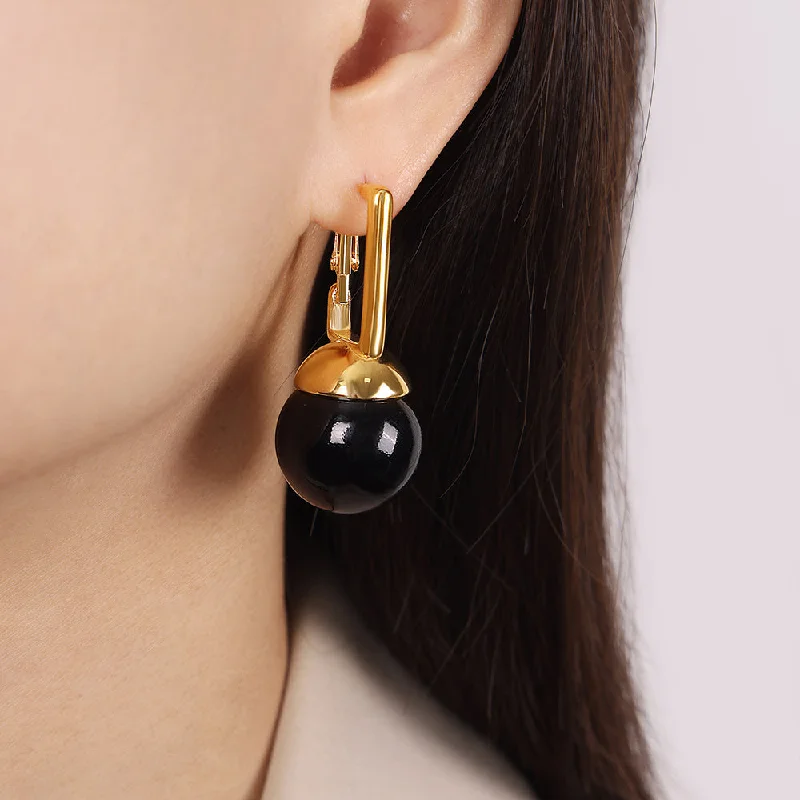 F1142-Black Colorful Beads Gold Earrings