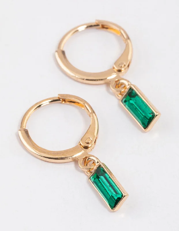 Geometric Earrings for Women-Gold Baguette Huggie Hoop Earrings & Polishing Set