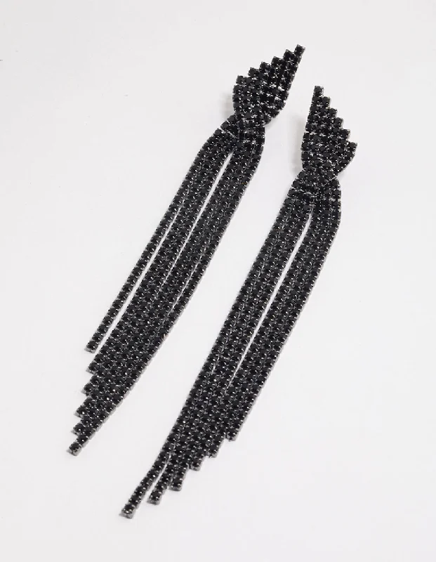 Bright Colorful Earrings-Coated Black Statement Strand Twist Drop Earrings