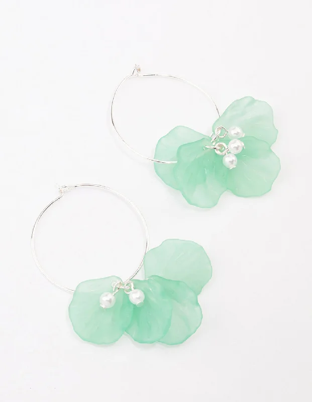 Bold Gemstone Earrings-Mint Frosted Petal Hoop Earrings