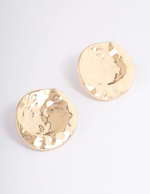 Geometric Stud Earrings-Gold Shiny Flat Disc Stud Earrings