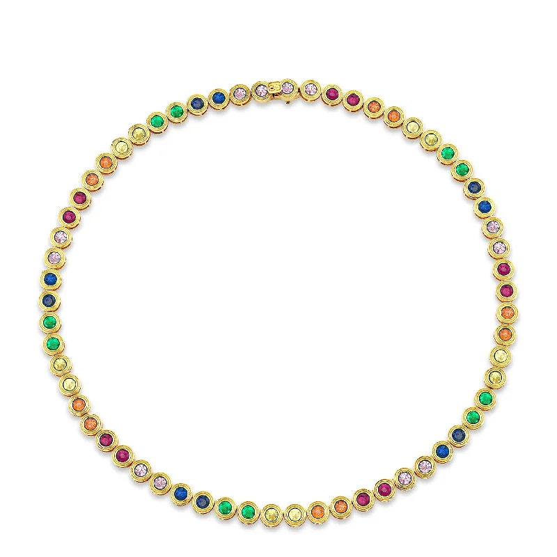 Stylish Gold Necklace-Gold & Rainbow Large Fluted Eternity Necklace