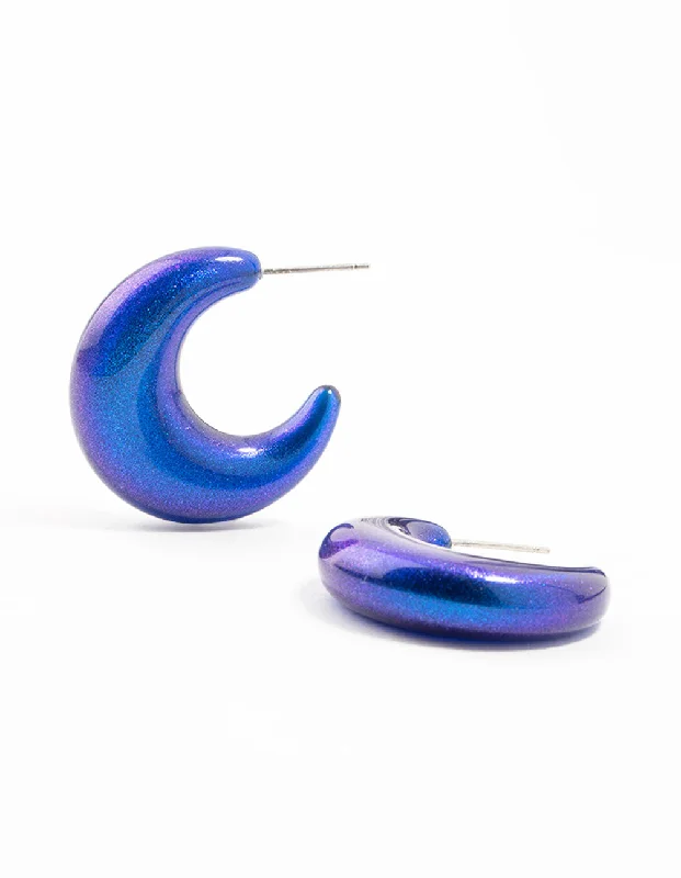 Chic Drop Earrings-Dark Blue Coated Glitter Crescent Hoop Earrings