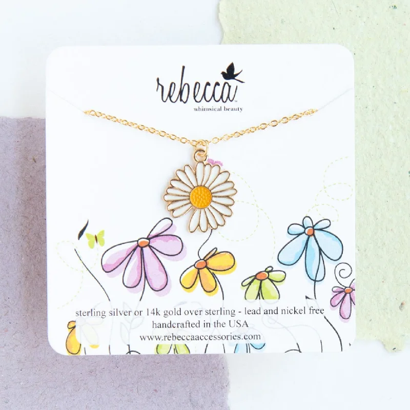 Minimalist Charm Necklace-Daisy White Enamel Charm Necklace Children’s Jewelry