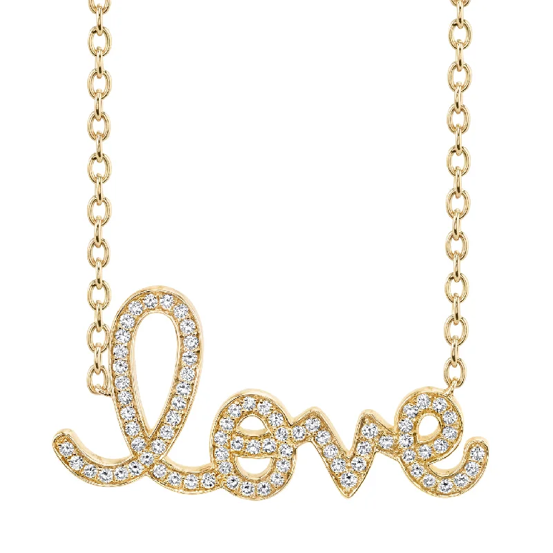 Natural Stone Necklace-Gold & Diamond Supersize Script Love Necklace