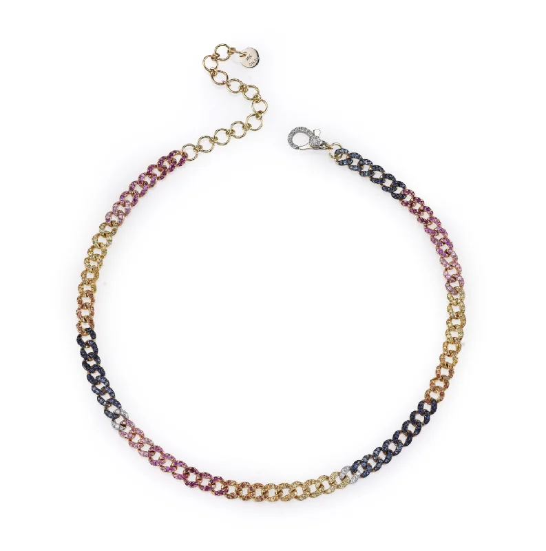 Elegant Diamond Necklace-READY TO SHIP RAINBOW PAVE MINI LINK CHOKER