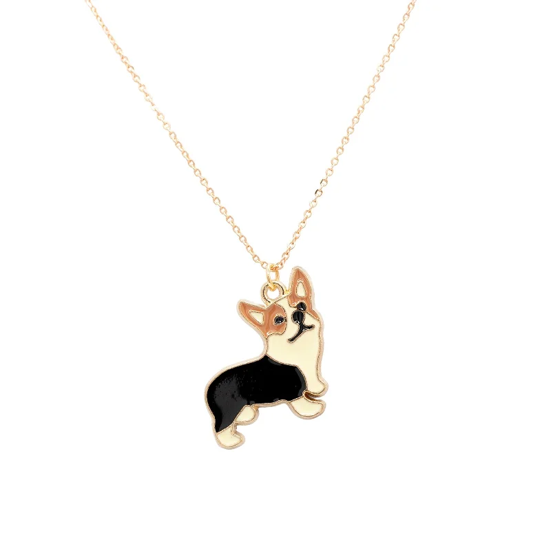 Designer Bar Necklace-Corgi Dog Enamel Animal Charm Necklace Children's Pet