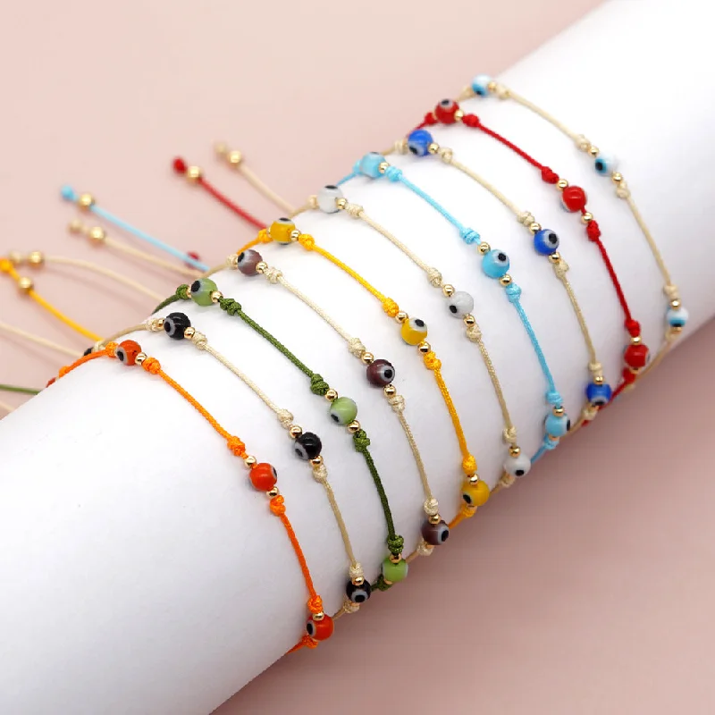 Dainty Gold Chain Bracelet-Simple Style Devil's Eye Glass Glass Braid Women's Bracelets