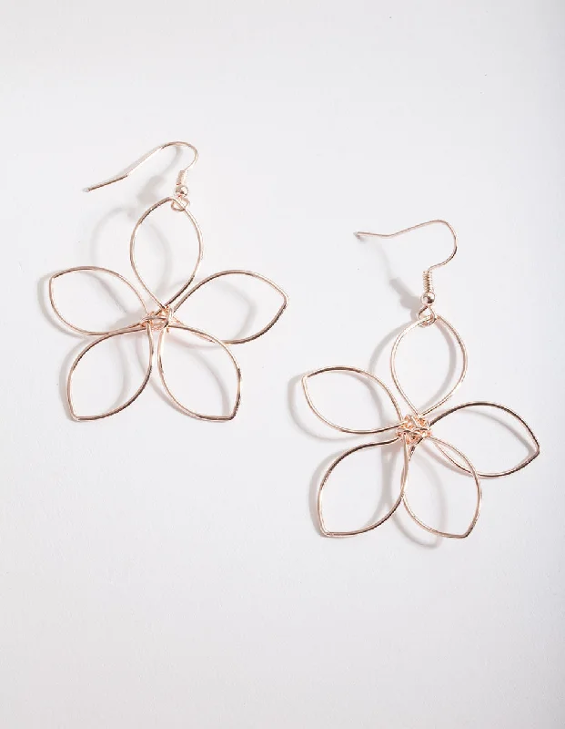 Stylish Stud Earrings-Rose Gold Wire Open Flower Drop Earrings