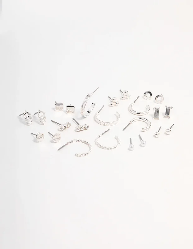 Vintage Drop Earrings-Silver Stud & Hoop Basic Earring Pack