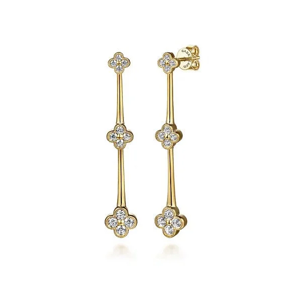 Beaded Earrings for Women-14K Yellow Gold Graduating Diamond Cluster Stud Drop Earrings