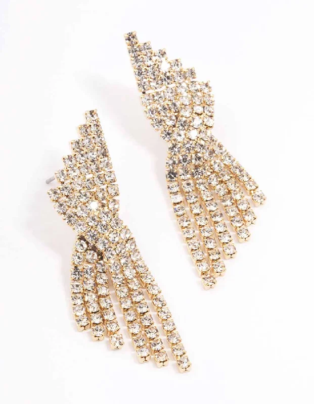 Diamond Drop Earrings-Gold Twisted Cup Chain Drop Earrings