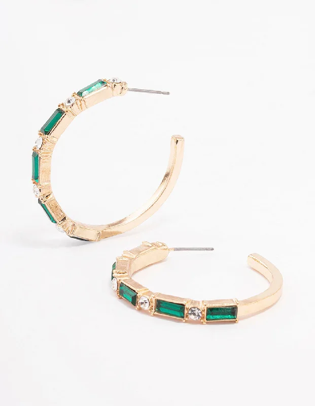 Chic Hoops for Women-Gold Baguette Medium Hoop Earrings