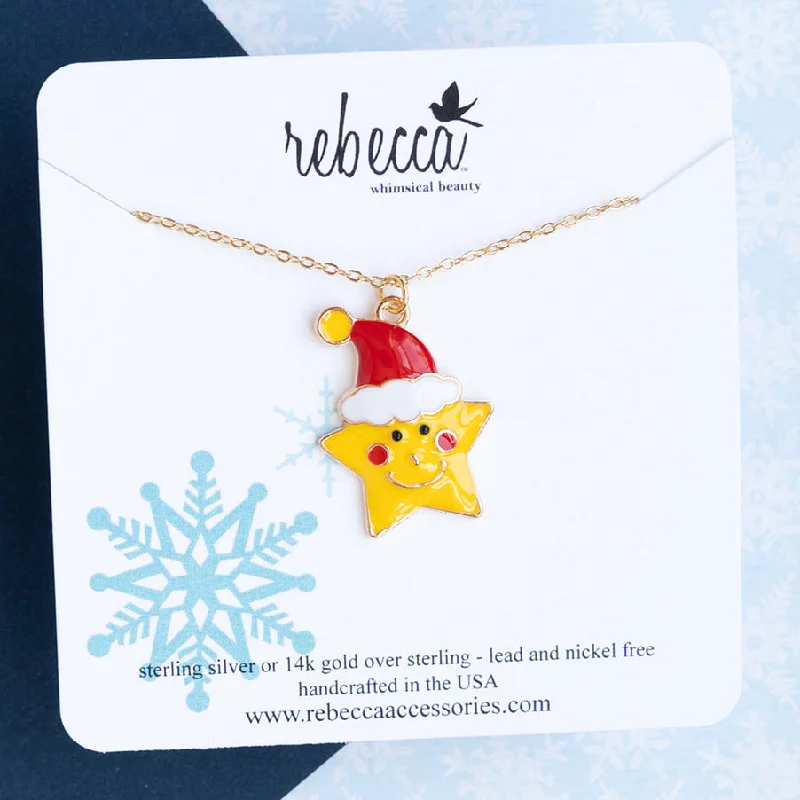 Adjustable Crystal Necklace-Santa Hat Star Enamel Charm Necklace Children's