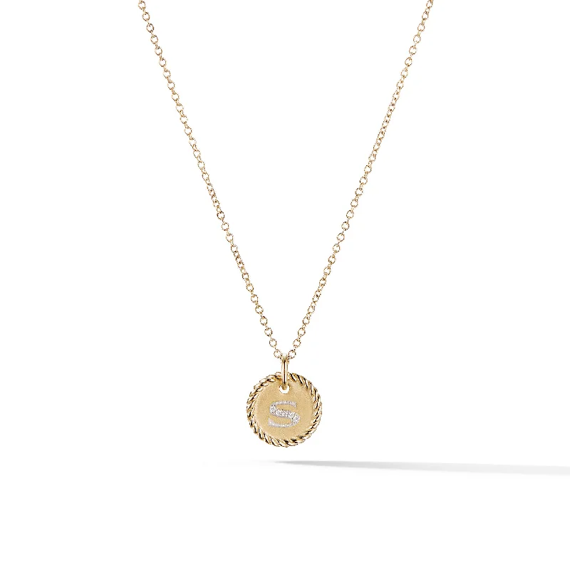 Crystal Necklace for Women-Initial Charm Necklace in 18K Yellow Gold with Diamond S