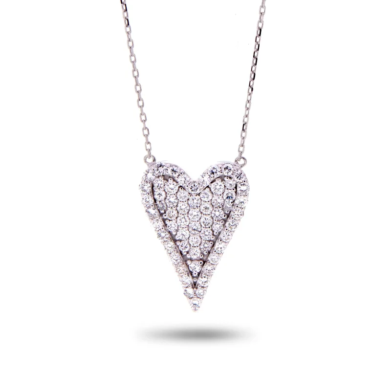 Beaded Pendant Necklace-Pave Diamond Heart Necklace