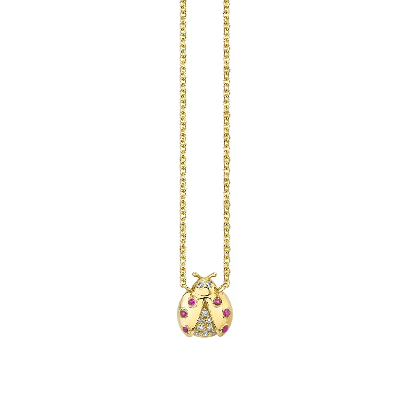 Classic Silver Necklace-Gold & Diamond Open Wing Ladybug Necklace