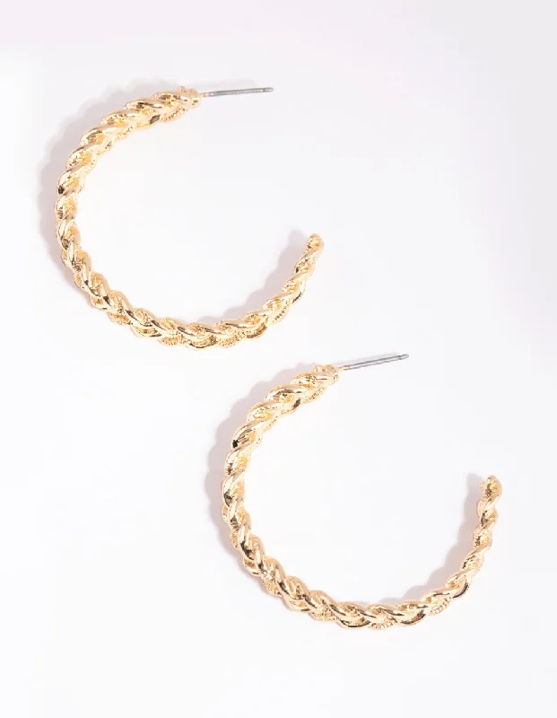 Clear Crystal Earrings-Gold Textured Hoop Earrings