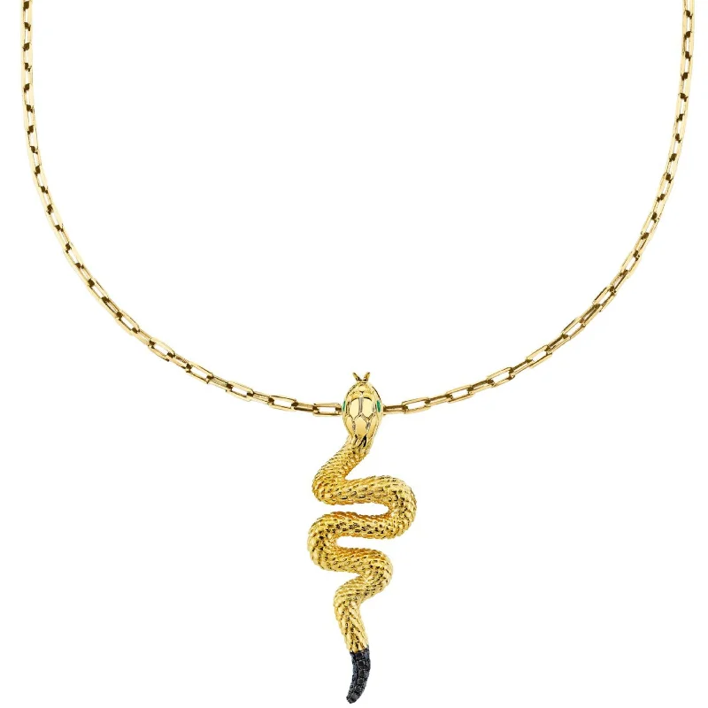 Custom Gold Charm Necklace-SOLID GOLD LARGE SNAKE PENDANT NECKLACE