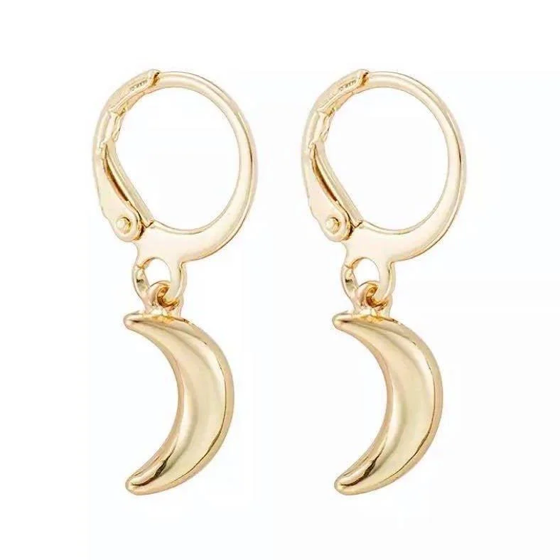 Gold Hoop Earrings for Women-Crescent Moon Dangle Earrings