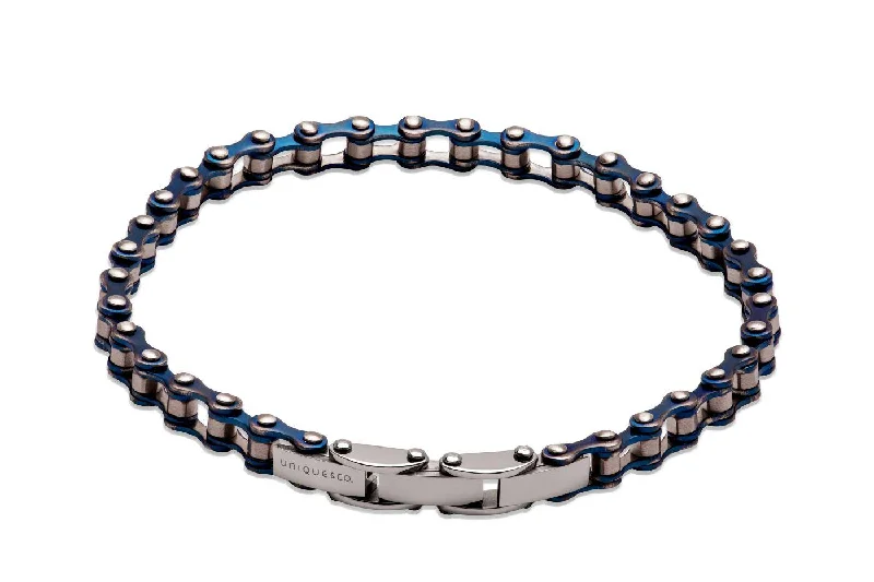 Pearl and Gemstone Bracelet-Unique & Co Blue Steel Bike Chain Bracelet