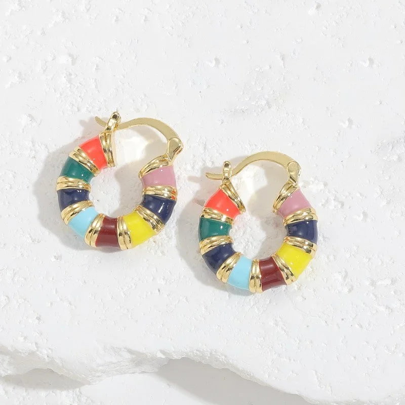 Colorful Oil Zircon Earrings 14K Real Gold