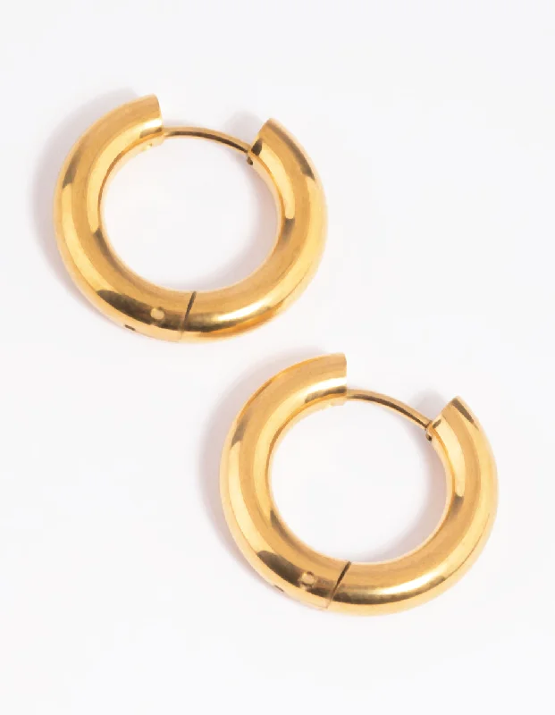 Butterfly Stud Earrings-Waterproof Gold Plated Stainless Steel Thick Huggie Hoop Earrings