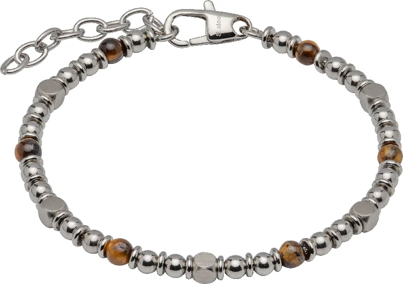 Simple Leather Bangle Bracelet-Unique & Co Tiger's Eye Beads Stainless Steel Bracelet