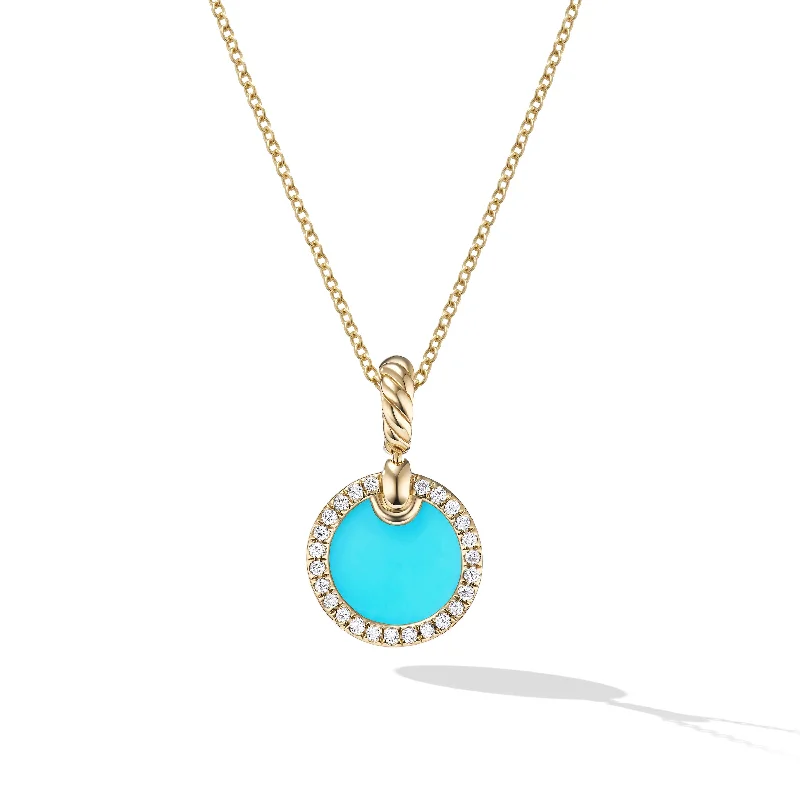 Silver Pendant Necklace with Gemstones-Petite DY Elements® Pendant Necklace in 18K Yellow Gold with Turquoise and Diamonds\, 17.8mm