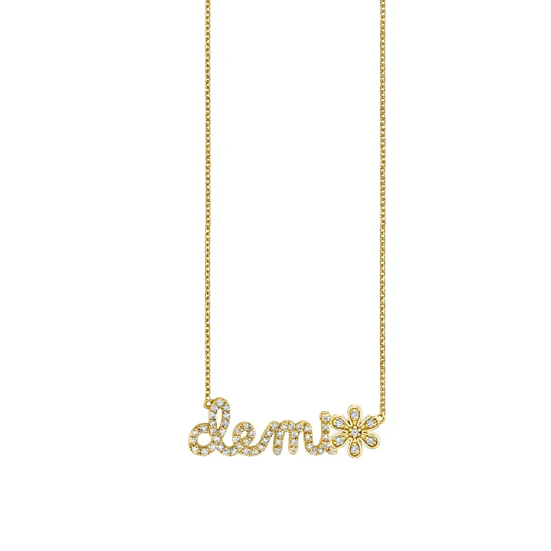 Fashion Pendant Necklace-Gold & Diamond Small Custom Script Daisy Icon Necklace