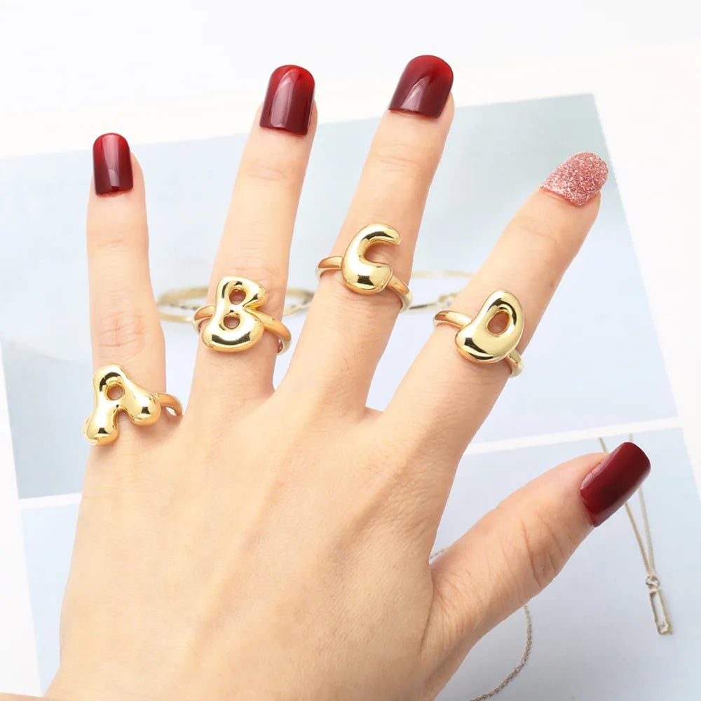 Stackable Ring Set-Copper 18K Gold Plated Plating Letter Open Rings