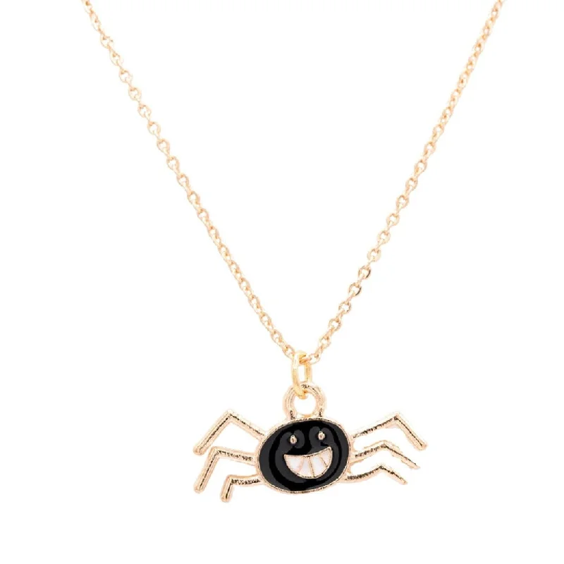 Elegant Gemstone Pendant Necklace-Black Spider Enamel Charm Children's Necklace