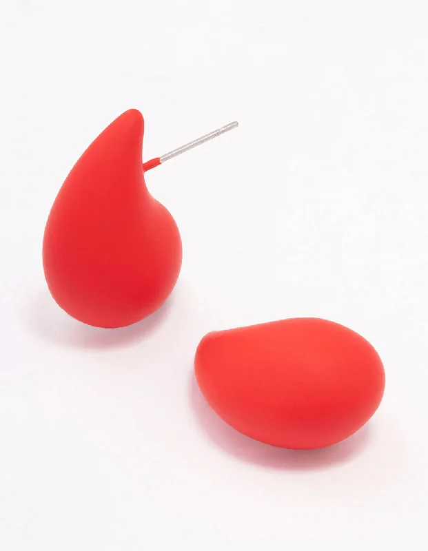 Fancy Drop Earrings-Red Chubby Teardrop Stud Earrings