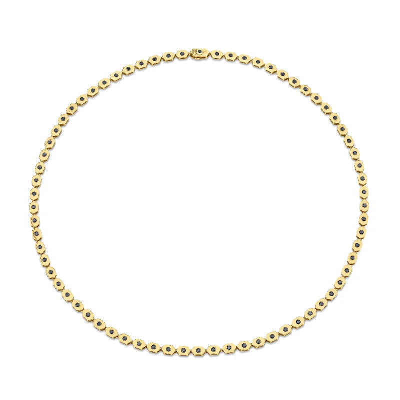 Beaded Gold Necklace-MEN'S BLACK DIAMOND ELONGATED HEXAGON TENNIS NECKLACE