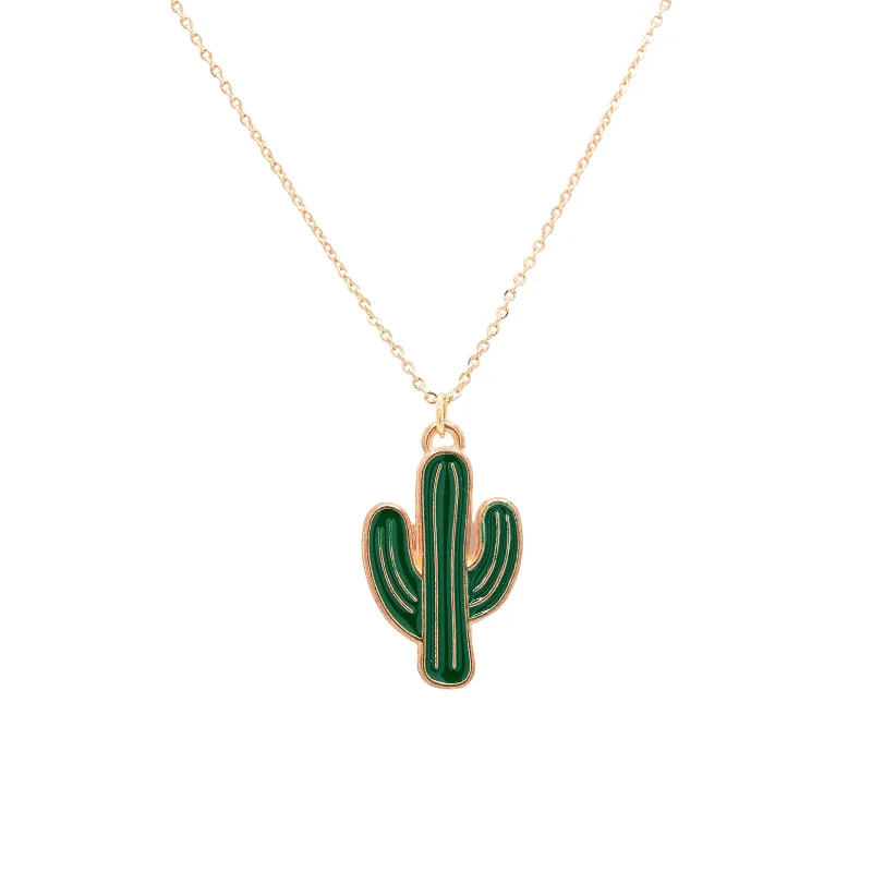 Unique Gold Pendant Necklace-Cactus Enamel Charm Necklace Children's Jewelry