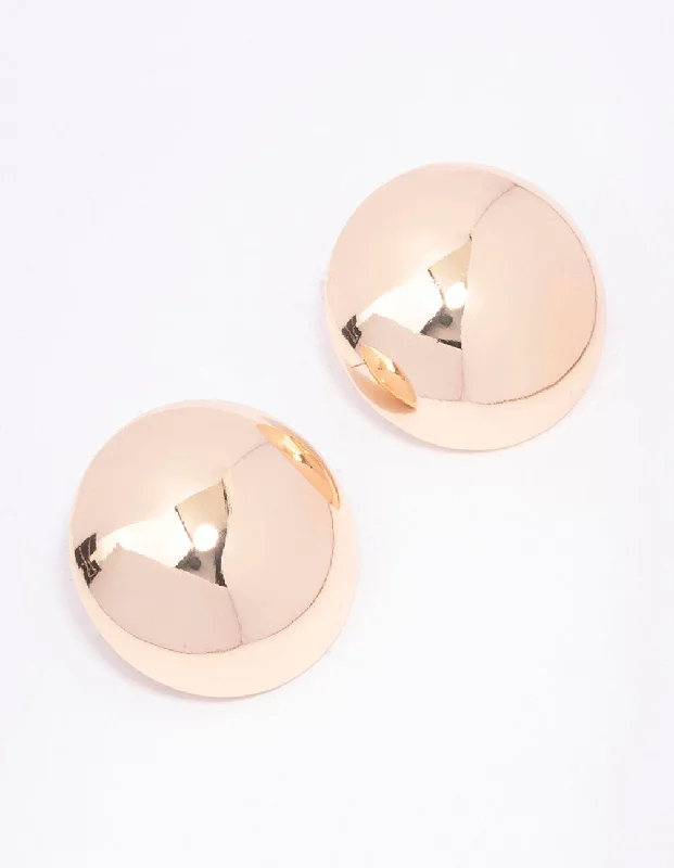 Bridal Gold Earrings-Gold Large Dome Stud Earrings