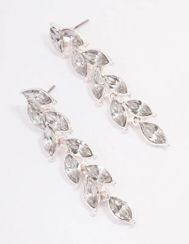 Artistic Drop Earrings-Silver Diamante Vine Drop Earrings