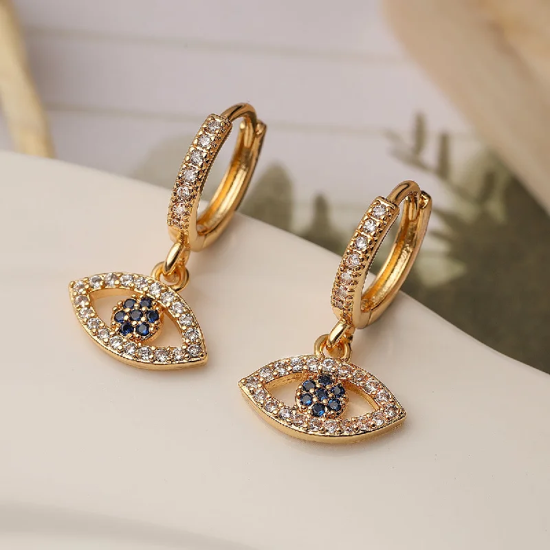 1 Pair Basic Simple Style Devil's Eye Plating Inlay Copper Zircon 18k Gold Plated Drop Earrings