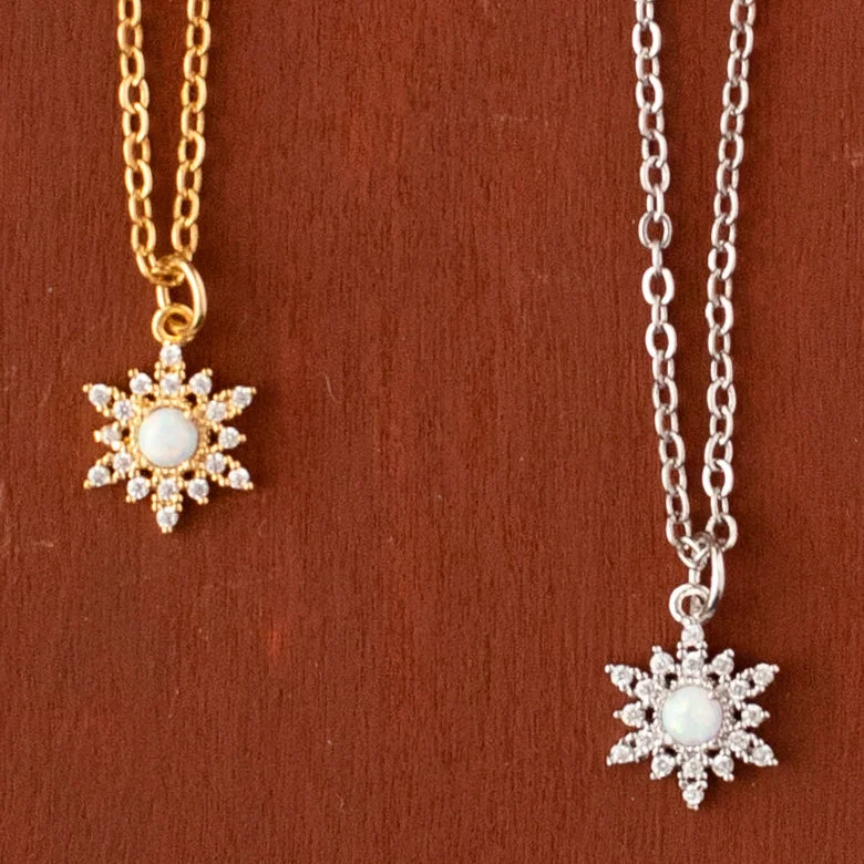 Simple Crystal Pendant Necklace-Snowflake Opal Necklace