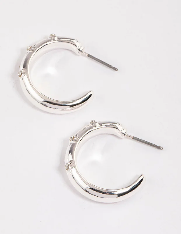 Colorful Drop Earrings-Silver Diamante Etched Hoop Earrings