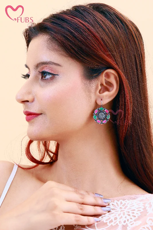 Large Statement Earrings-Enchanted Kundan Oxidized Glimmers Earrings